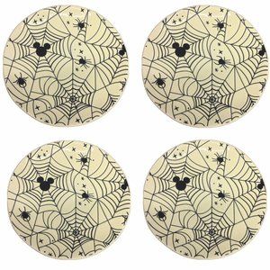 x4 Zrike DISNEY Halloween MICKEY MOUSE Cream Black Spiderweb Plate Set Appetizer